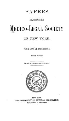 Cover for Papers read before the Medico-Legal Society of New York, from its organization
