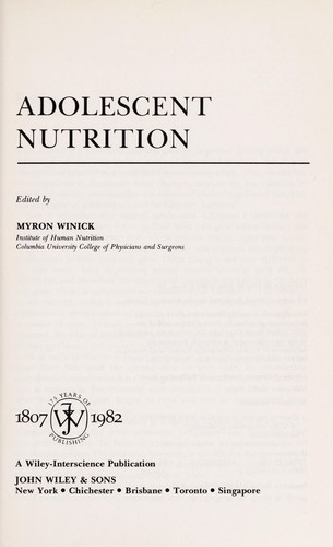 Cover for Adolescent nutrition