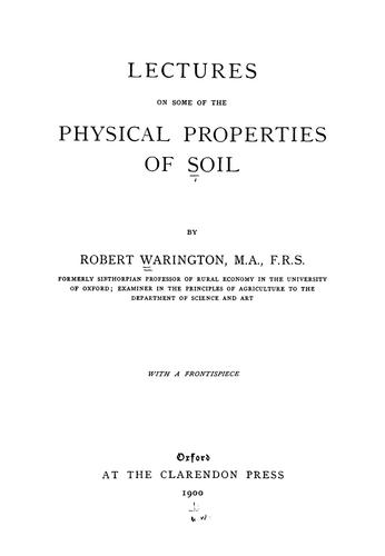 Cover for Lectures on some of the physical properties of soil