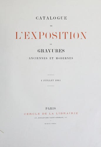 Cover for Catalogue de l'exposition de gravures anciennes et modernes