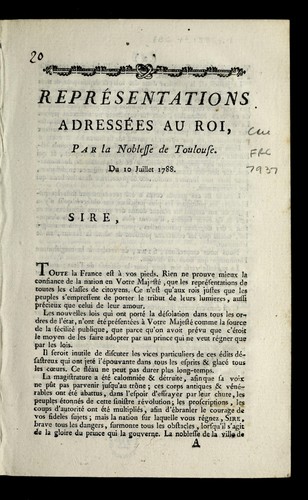 Cover for Repre sentations adresse es au roi