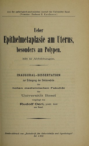 Cover for Ueber Epithelmetaplasie am Uterus, besonders an Polypen ...