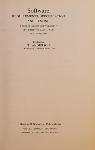Cover for Software Requirements, Specification and Testing Proceedings of Csr Workshop University of England