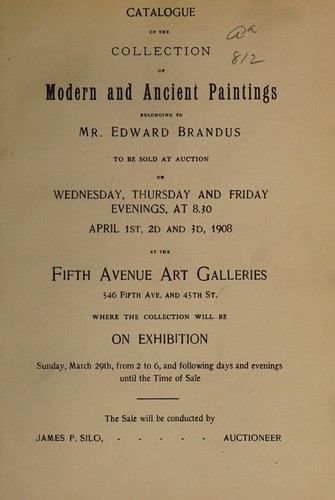 Cover for Catalogue of the collection of modern and ancient paintings belonging to Mr. Edward Brandus
