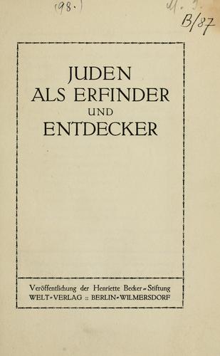 Cover for Juden als Erfinder und Entdecker.