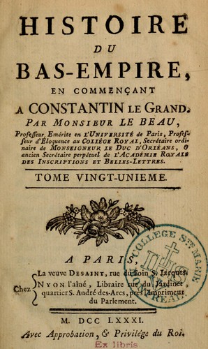 Cover for Histoire du Bas-Empire en commençant à Constantin le Grand
