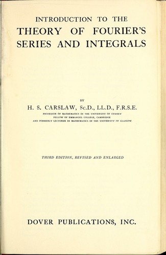 Cover for Introduction to the theory of Fourier's series and integrals