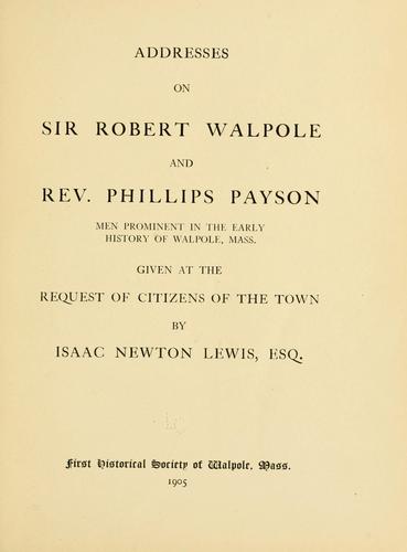 Cover for Addresses on Sir Robert Walpole and Rev. Phillips Payson