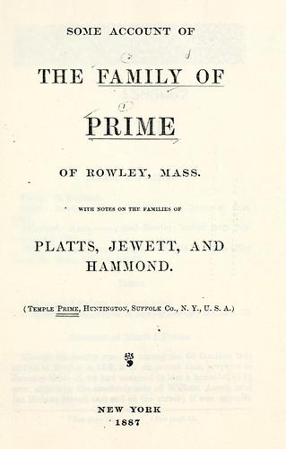 Cover for Some account of the family of Prime of Rowley, Mass.