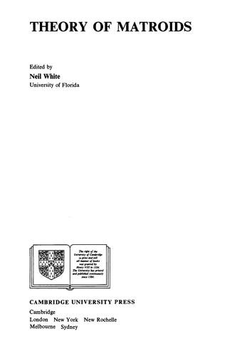 Cover for Theory of matroids