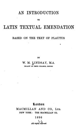 Cover for An introduction to Latin textual emendation