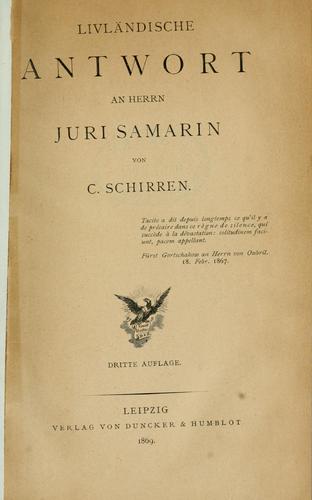 Cover for Livländische Antwort an Herrn Juri Samarin
