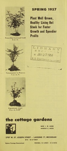 Cover for Lining-out stock for spring 1957