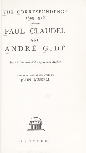 Cover for The correspondence between Paul Claudel and André Gide, 1899-1926
