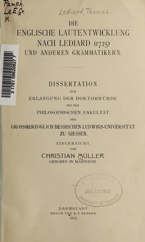 Cover for Die englische Lautentwicklung nach Lediard (1725) und anderen Grammatikern