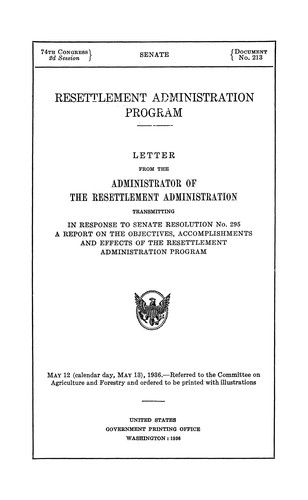 Cover for Resettlement administration program