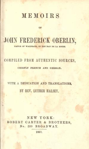 Cover for Memoirs of John Frederick Oberlin, pastor of Waldbach, in the Ban de La Roche.