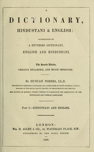 Cover for A dictionary, Hindustani and English