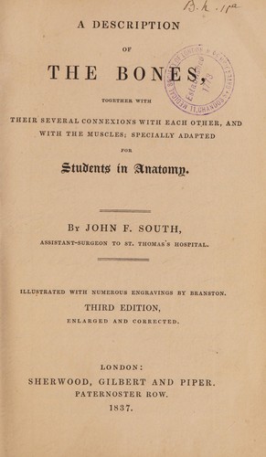 Cover for A description of the bones, together with their several connexions with each other and with the muscles, specially adapted for students in anatomy ...