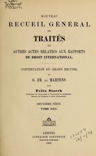 Cover for [Recueil de traités]: Nouveau recueil général de traités et autres actes relatifs aux rapports de droit international