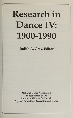 Cover for Research in dance IV