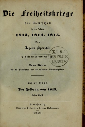 Cover for Die Freiheitskriege der Deutschen in den Jahren 1813, 1814, 1815