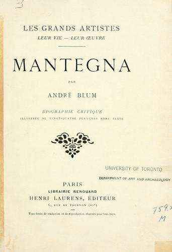 Cover for Mantegna, biographie critique