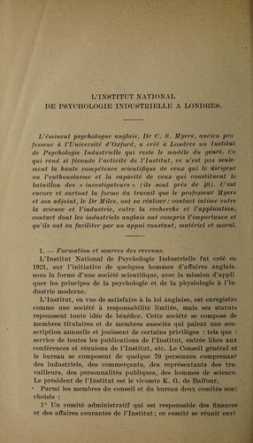 Cover for L'Institut national de psychologie industrielle à Londres