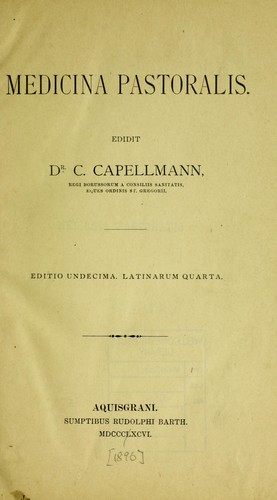 Cover for Medicina pastoralis
