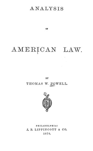 Cover for Analysis of American law.