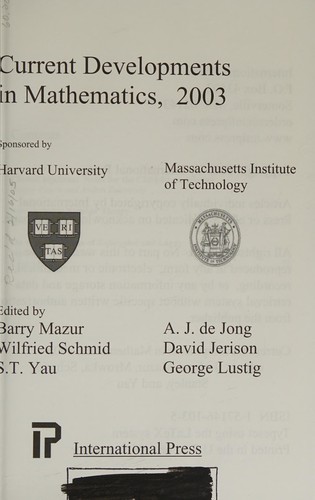Cover for Current Developments in Mathematics 2003