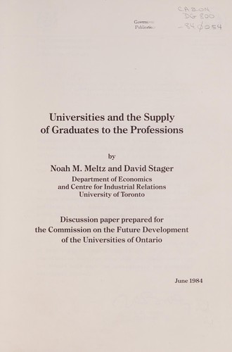 Cover for Universities and the supply of graduates to the professions