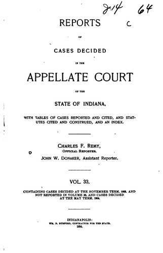 Cover for Reports of Cases Decided in the Appellate Court of the State of Indiana