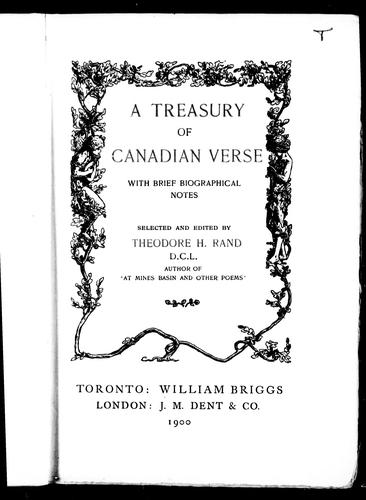 Cover for A Treasury of Canadian verse