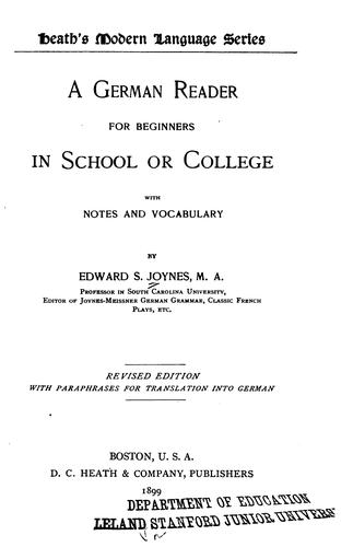 Cover for A German Reader for Beginners in School Or College: With Notes and Vocabulary