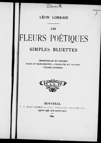 Cover for Les fleurs poétiques, simples bluettes