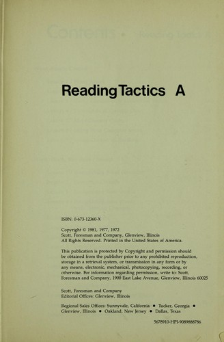 Cover for Reading Tactics A