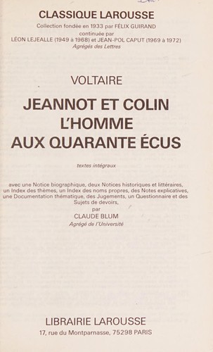 Cover for Jeannot Et Colin/L'homme Aux Quarante Ecus