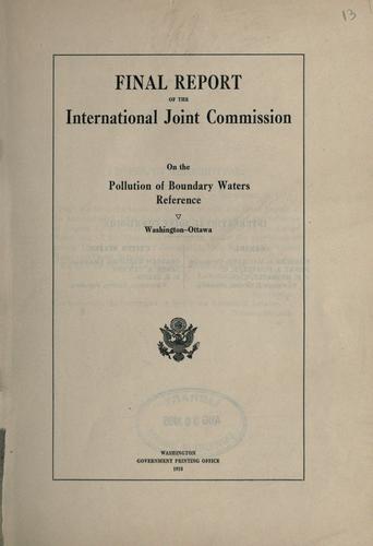 Cover for Final report of the International Joint Commission on the pollution of boundary waters reference