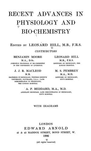 Cover for Recent advances in physiology and bio-chemistry