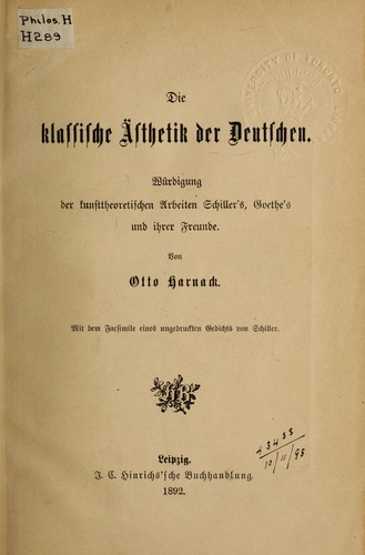 Cover for Die klassische Aesthetik der Deutschen