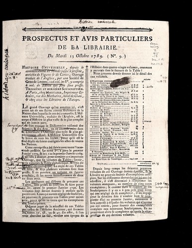 Cover for Prospectus et avis particuliers de la librairie