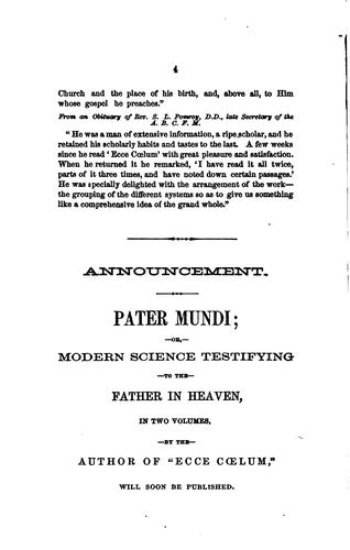 Cover for Pater mundi, or, Modern science testifying to the heavenly father