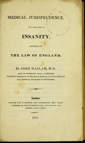 Cover for Medical jurisprudence, as it relates to insanity