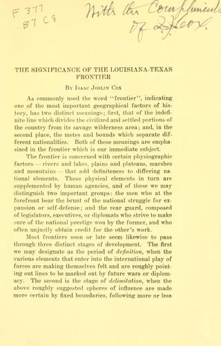 Cover for The significance of the Louisiana-Texas frontier
