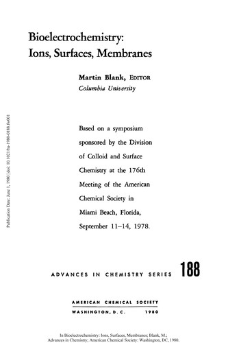 Cover for Bioelectrochemistry Ions Surfaces Membranes