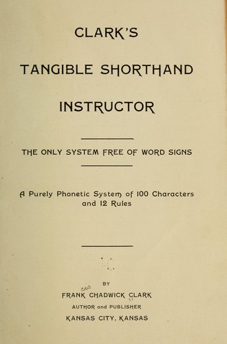 Cover for Clark's tangible shorthand instructor