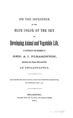 Cover for On the Influence of the Blue Color of the Sky in Developing Animal and Vegetable Life