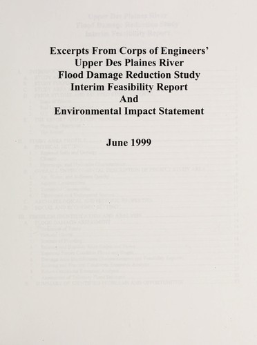 Cover for Excerpts from Corps of Engineers' Upper Des Plaines River flood damage reduction study interim feasibility report and environmental impact statement, June 1999