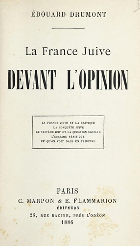 Cover for La France juive devant l'opinion